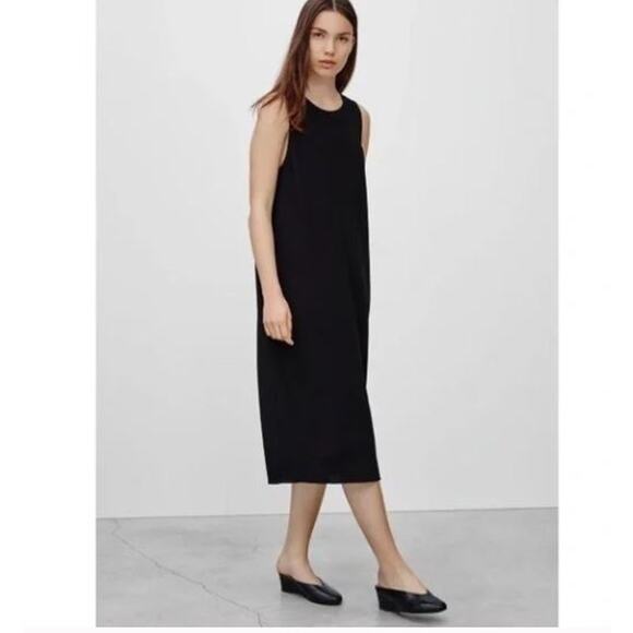 WILFRED ARITZIA Black Crepe Sleeveless Pillet Midi Dress Size XS Japanese Fabric - Picture 7 of 7